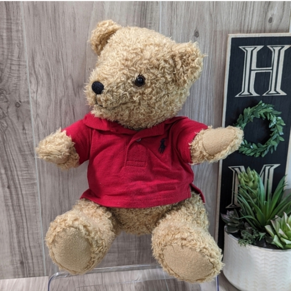 Vintage Ralph Lauren Teddy Bear Brown Red Polo Shirt Jointed